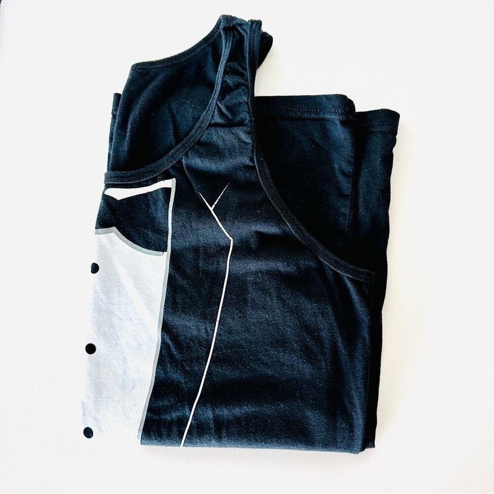 UNISEX Black White Tuxedo Screen Print Crew Neck Sleeveless Tank Top Shirt S M - Picture 6 of 6